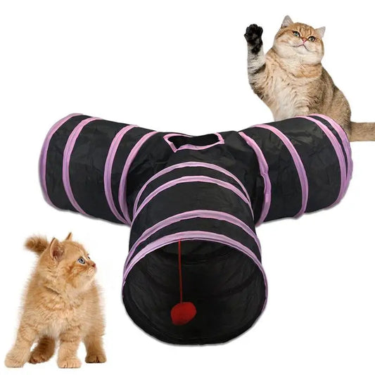 Cat Play Tunnel 3-Way Folding Tunnel Pet Interactive Toy for Kitten Puppy Rabbit