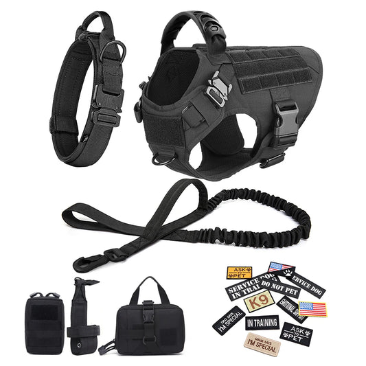 Military Large Dog Harness Collar Leash Bags Patches