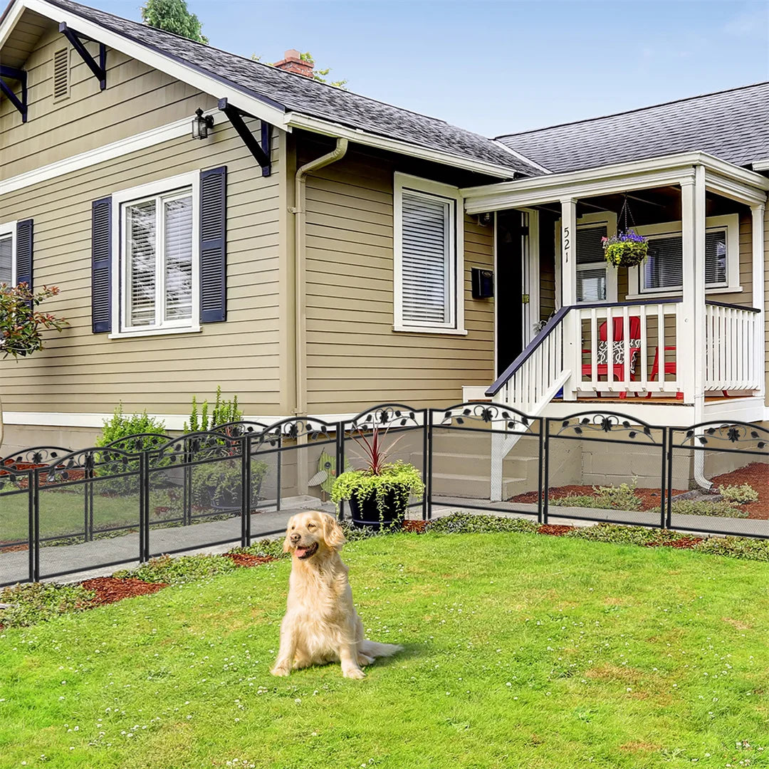 5Pcs Black Metal Dog Fence Animal Pet Playpen Barrier Garden Fence Decorative Garden Barrier