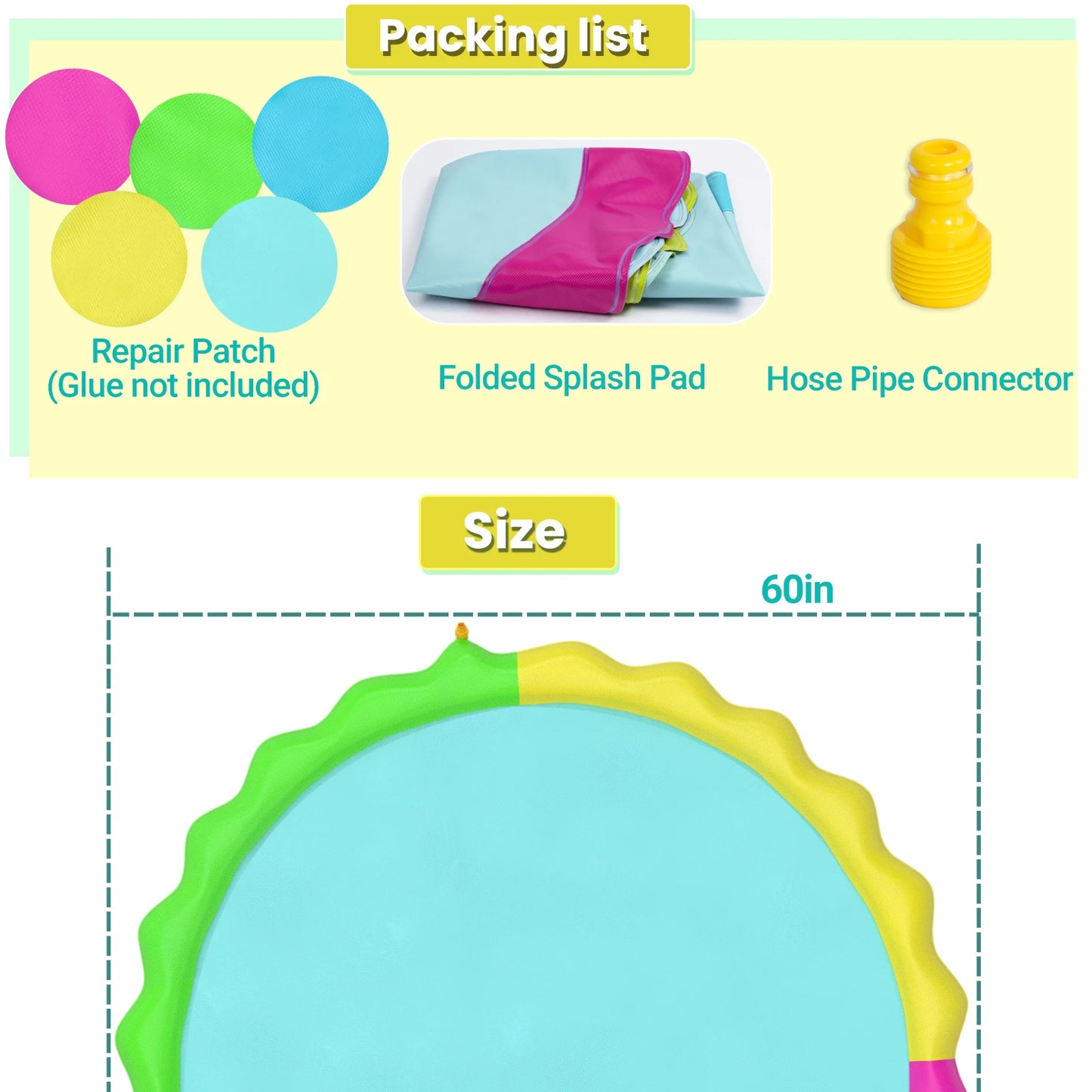 Non-Slip Splash Pad for Pets Summer Outdoor Water Toys, Sprinkler Pool for Dogs Outdoor Play