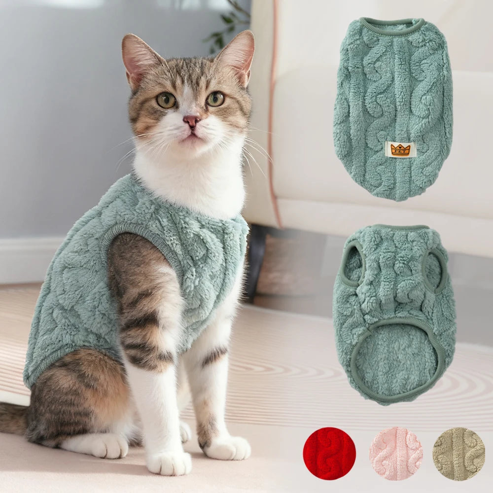 Winter Pet Clothes Warm Fleece Vest Coat For Small Cats Dogs Cozy Plush Solid Pullover Sleeveless Sweater