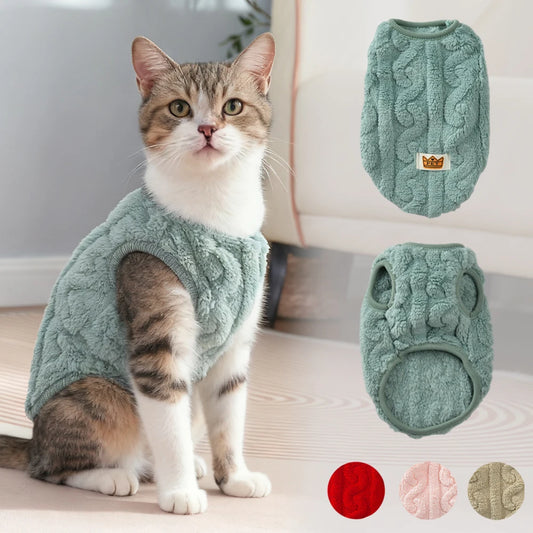 Winter Pet Clothes Warm Fleece Vest Coat For Small Cats Dogs Cozy Plush Solid Pullover Sleeveless Sweater