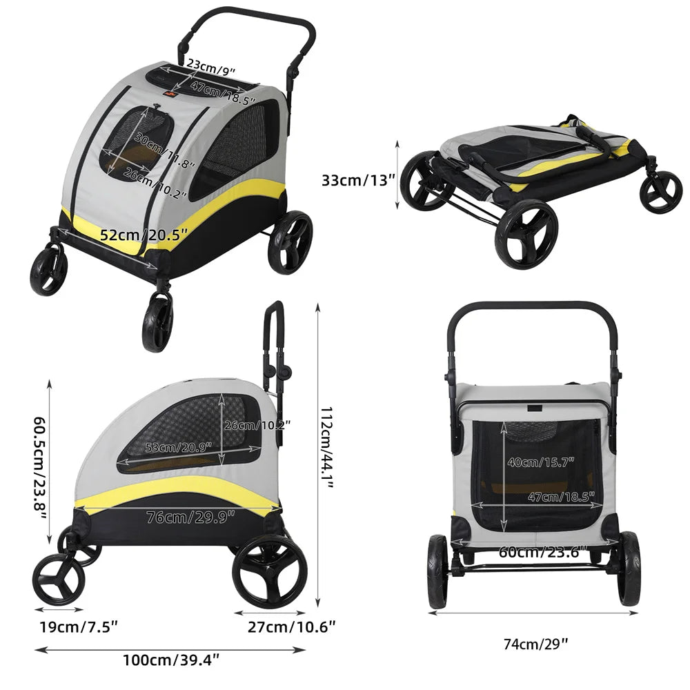 Dog Stroller Pram 4 Wheel Foldable Cart