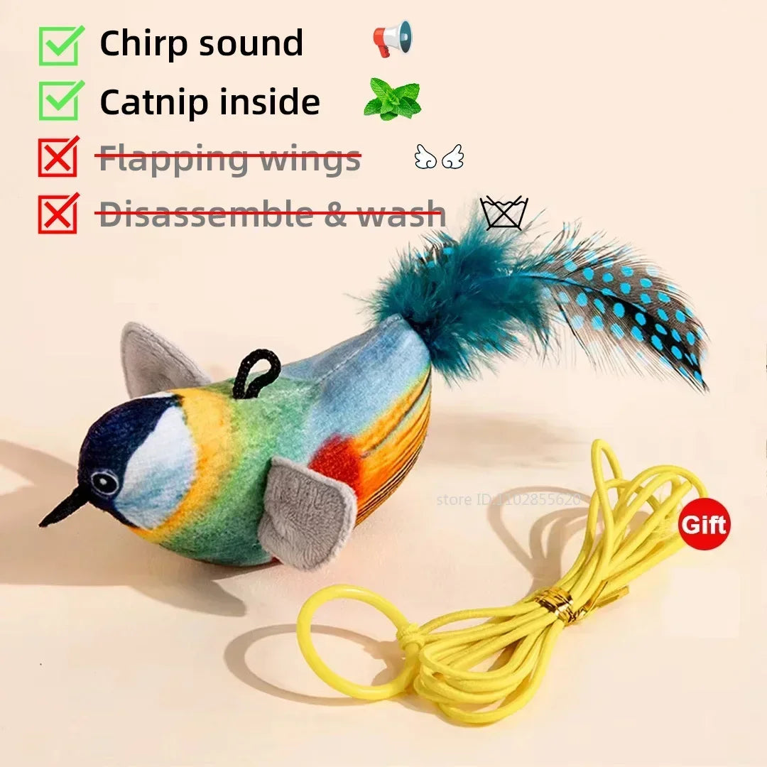 Rechargeable Chirping Flapping Bird Catnip Touch Acti vated Squeak Plush Toy Pet