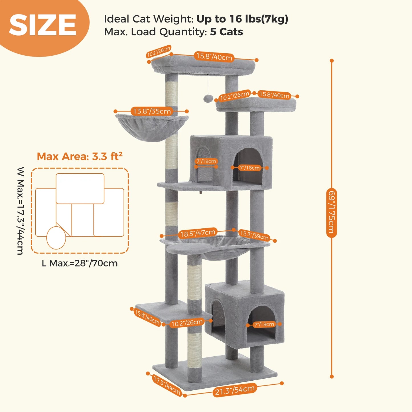 Multi-Level Cat Tower with Super Large Hammock