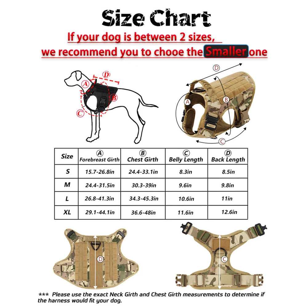 Military Large Dog Harness Collar Leash Bags Patches