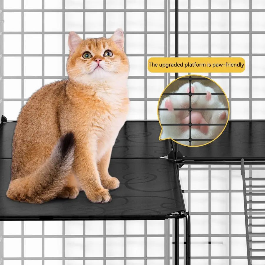 Cat Enclosure for Kittens, 2Tier Pet Cage for Small Animals, Kitty Playpen House for Indoor Outdoor Black