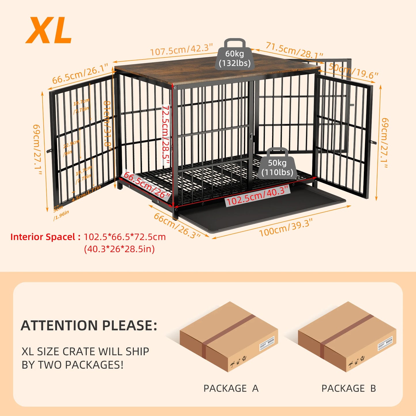 Furniture Style Dog Crate Metal and Wood