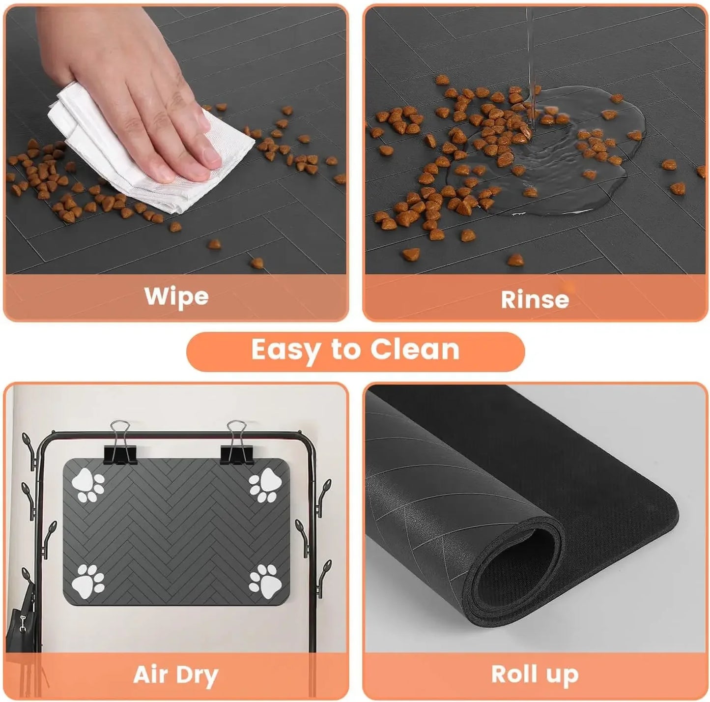 Pet Feeding Mat, Waterproof Placemat for Dog & Cat Food & Water Bowls, Quick-Dry Rubber Backing