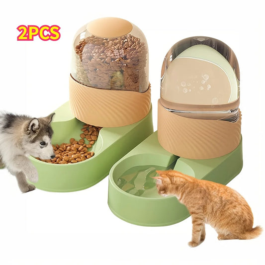 2-in-1 Automatic Cat Feeder & Water Dispenser, Anti-Slip Slow-Fall Food Bowl,