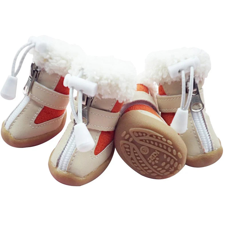 4pcs/set Elastic Winter Pet Dog Shoes Anti-slip Velvet Thickening Warmer Small Comfort Boots