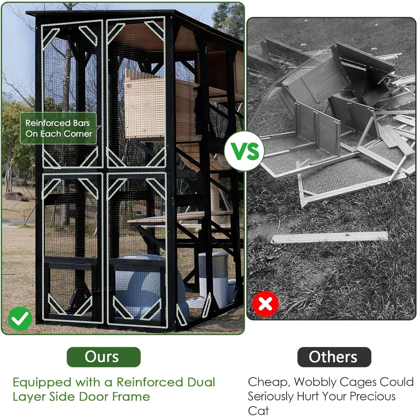 Outdoor Wooden Cat Enclosure House Multi-Cat Walk-in Cage Window Access Weather-Proof Asphalt Roof, Customized