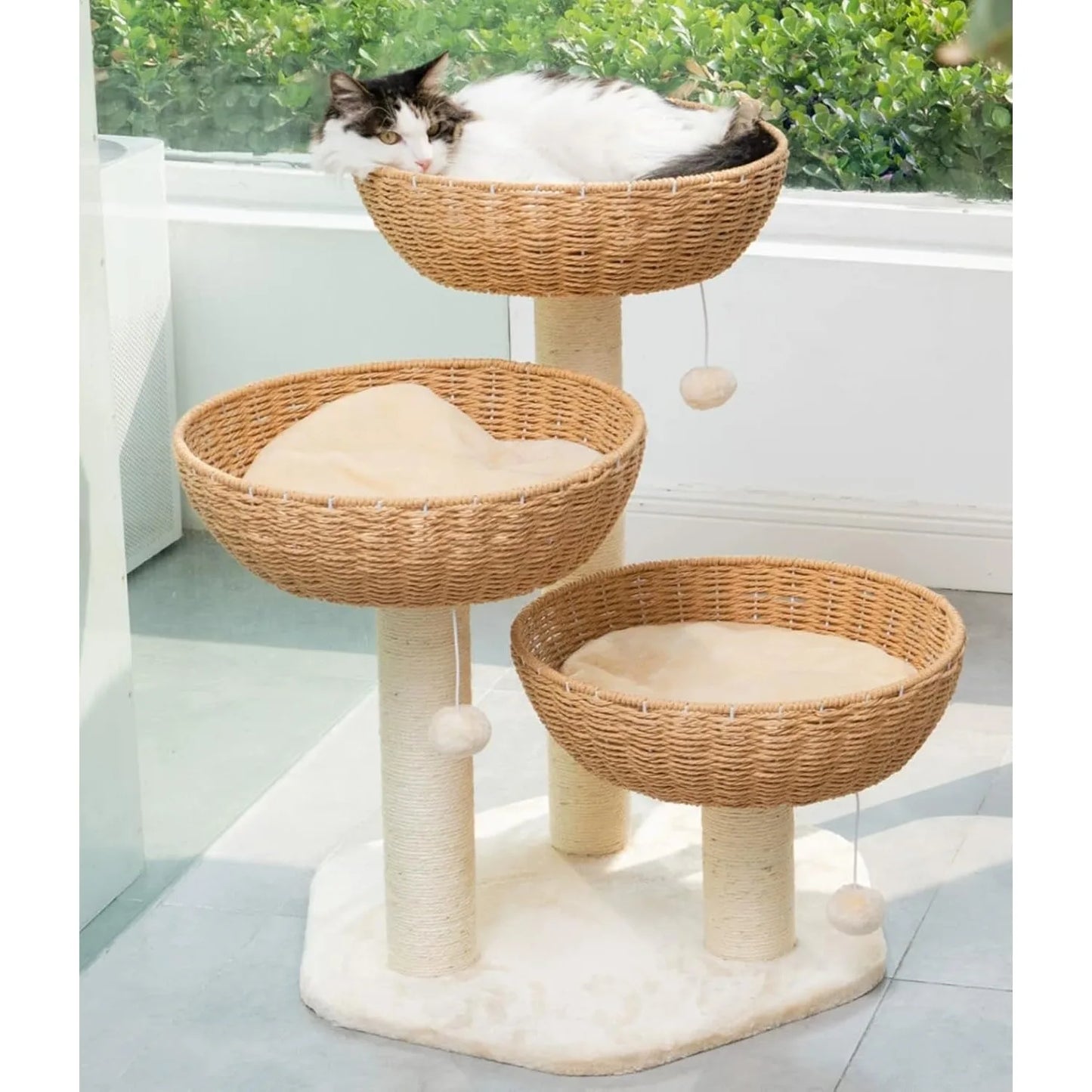 3 Handwoven Large Nt Baskets Bed, Window Perch for Large Cats  to 20LBS