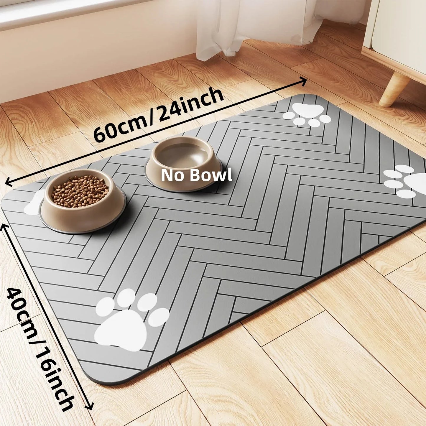 Pet Feeding Mat, Waterproof Placemat for Dog & Cat Food & Water Bowls, Quick-Dry Rubber Backing