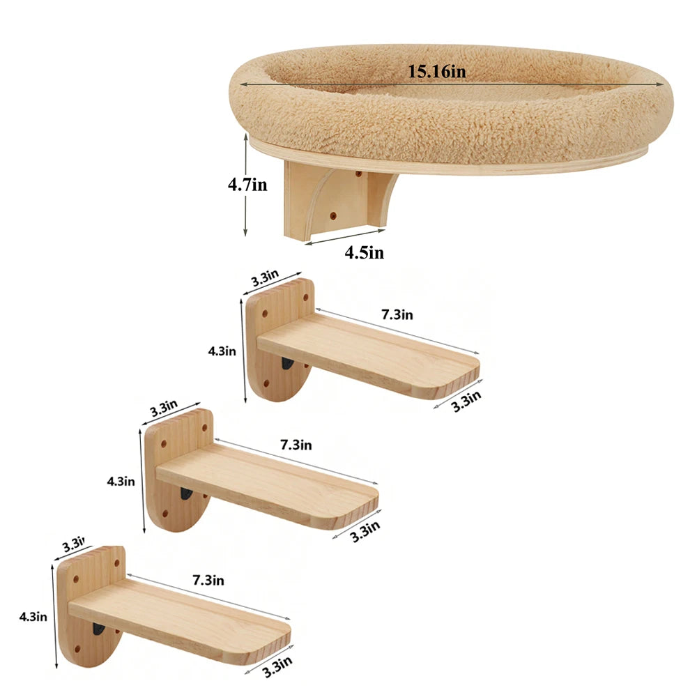Cat Wall Mounted Solid Wooden Furniture Climbing Ladder and Cat Hammock