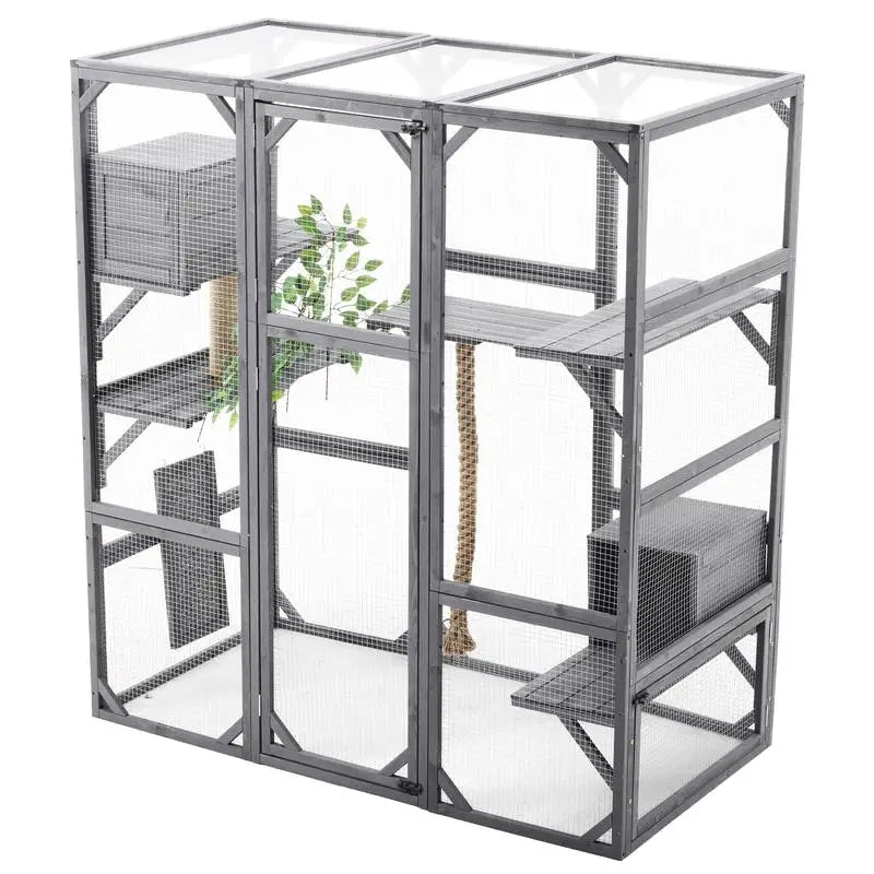 Outdoor Cat House DIY Cat Enclosure Catio with Double Entry Doors 62.8L x 32.2W x 68.5H
