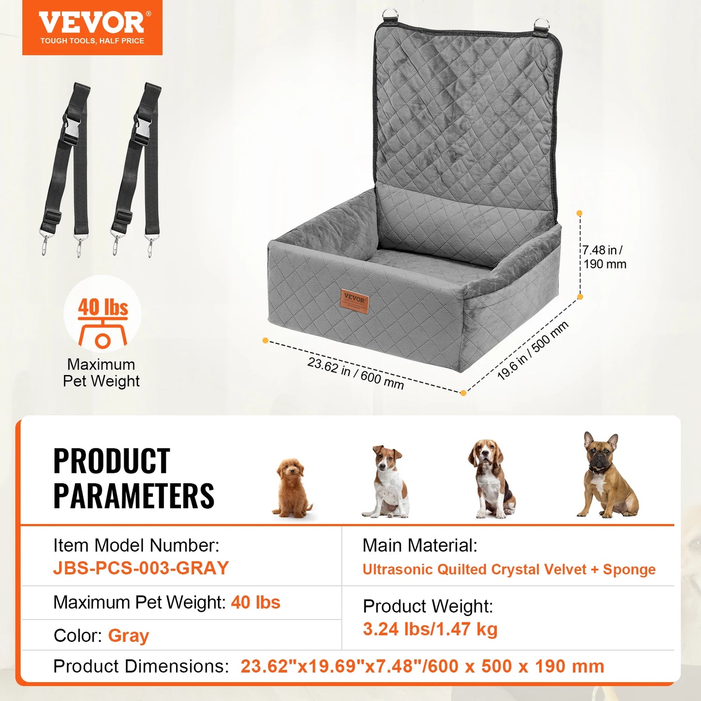 Waterproof Dog Booster Seat Pet Car Seat with Clip-On Safety Leash