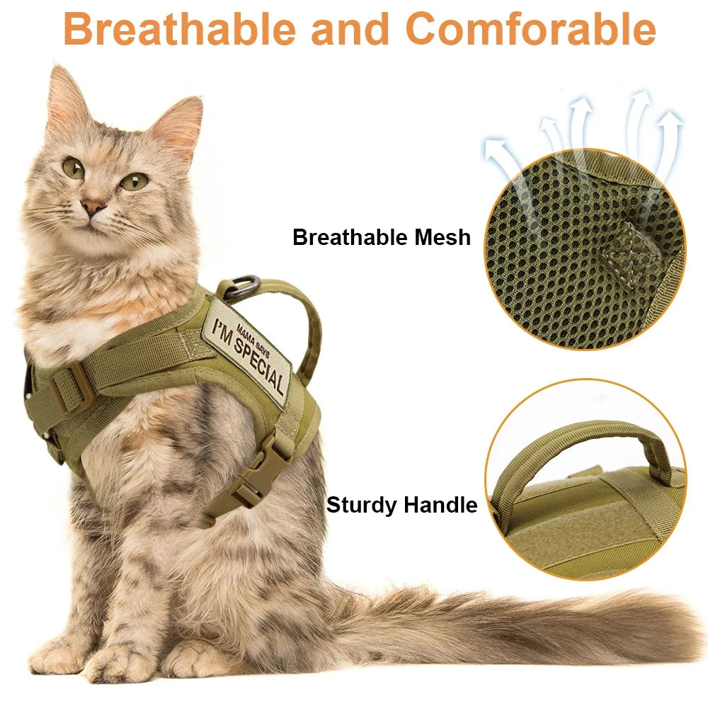Nylon Cat Harness Vest with 2 Sticker Military Tactical Cats Harness With Handle Cats Small Dogs