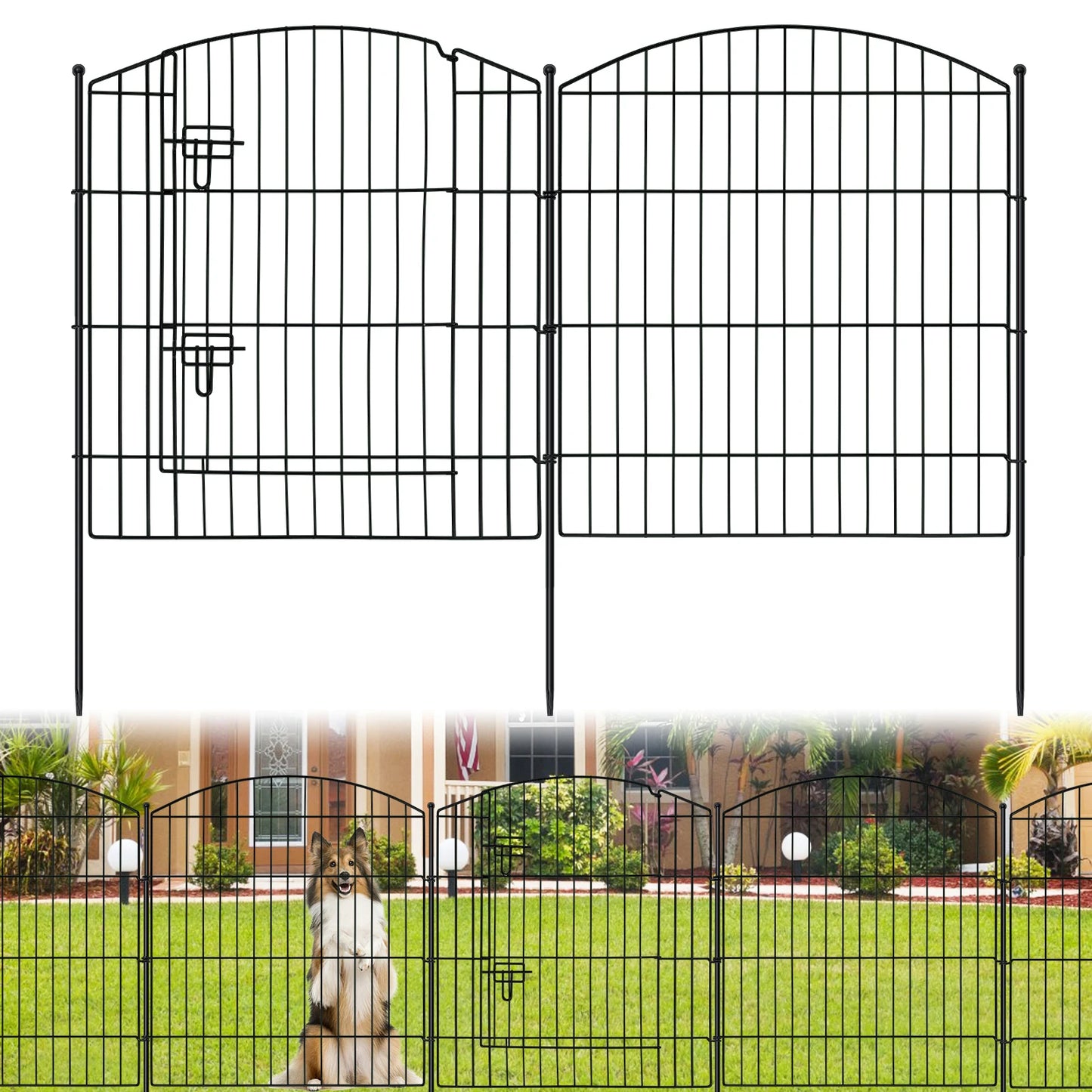 No Dig Decorative Garden Fence with Gate 32in (H) x 24ft (L), 9 Panels + 1 Gate +11 Stakes, Temporary Dog Fencing Outdoor