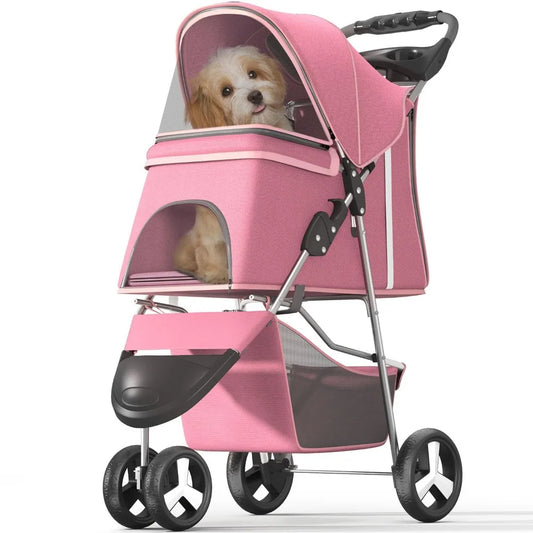 Pet Stroller for Small/Medium Pets, Portable Travel Foldable Carrier Jogger for Dog Cat Puppy Kitty,