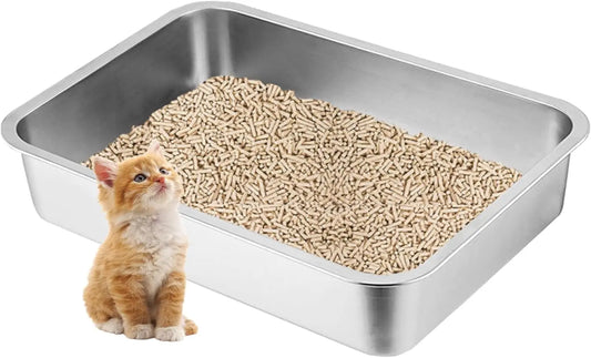 Low Entry Cat Litter Box, Stainless Steel for Small Cats, Guinea Pigs, Puppies, Hamsters