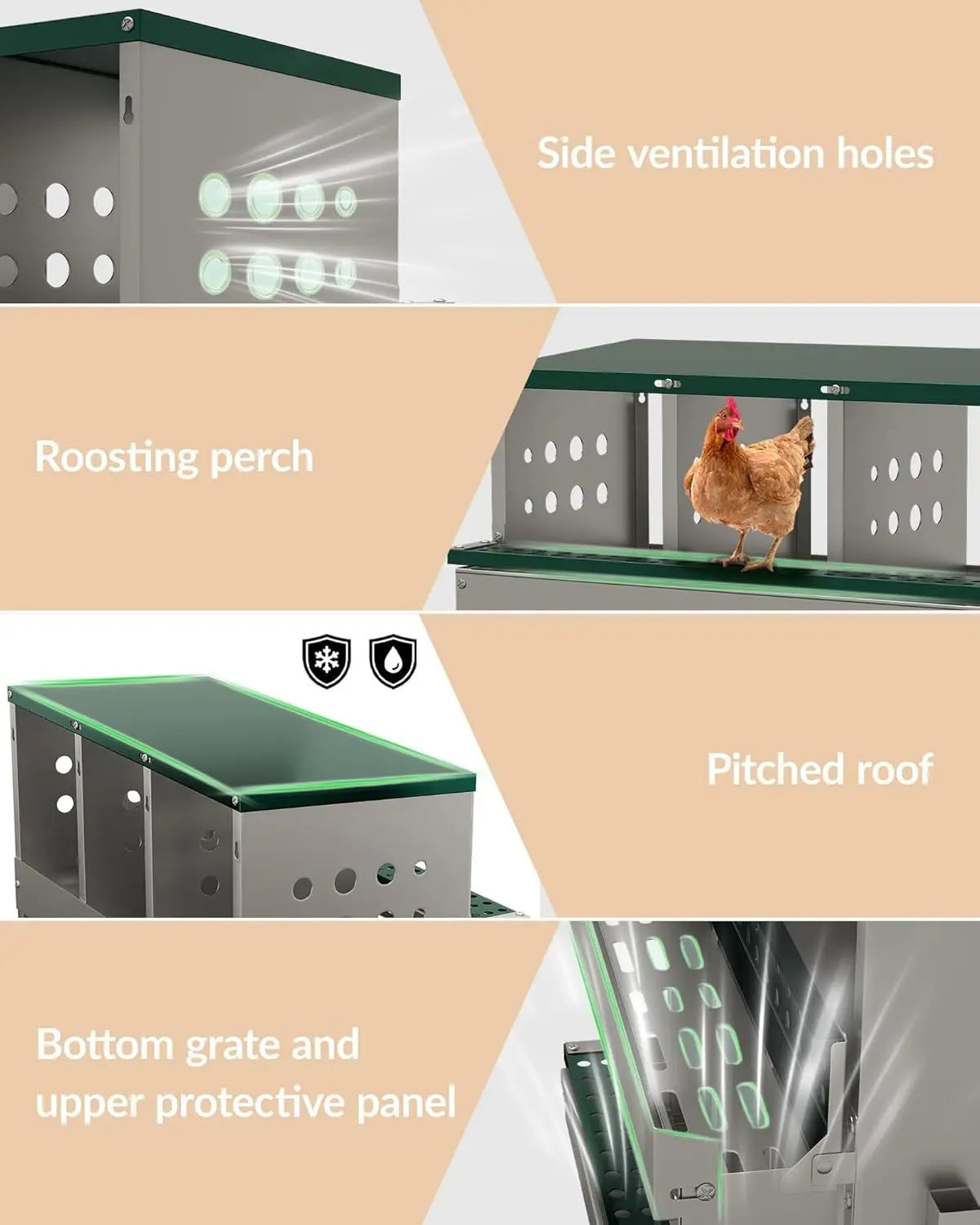 Metal Chicken Coop Nesting Box Multi-compartment Rustproof Ventilated Chicken Laying Boxes with Roll Out Egg Collection for Hens