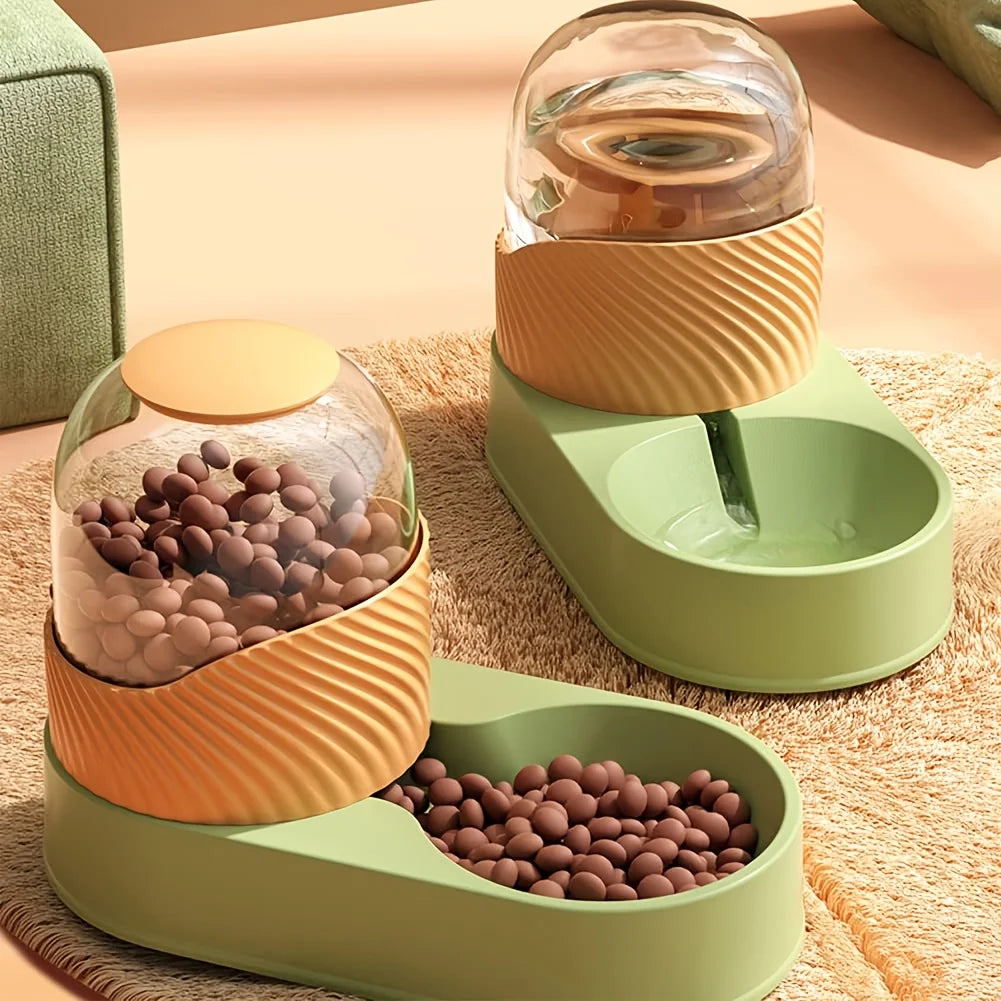 2-in-1 Automatic Cat Feeder & Water Dispenser, Anti-Slip Slow-Fall Food Bowl,