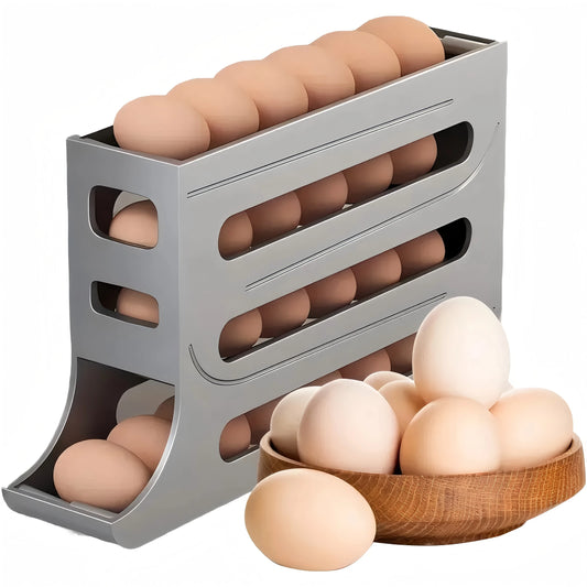 4 Tiers Egg Holder for Fridge， Automatic Egg Rolling Rack,