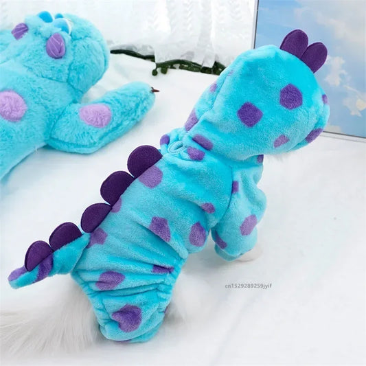 1PC Pet Clothing Dog Cat Autumn and Winter Thickened Warm Blue Dinosaur Hooded Coat