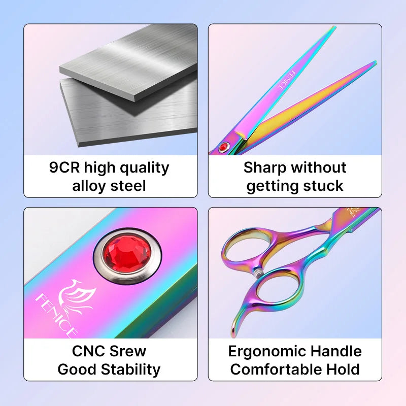 Rainbow&black dog grooming scissors Shears set for household pet owner