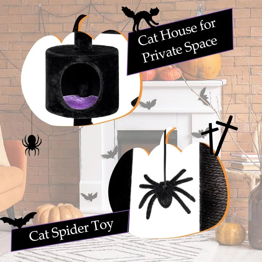 Gothic Cat Tree with Coffin Bed, Cat House with Scratching Posts,