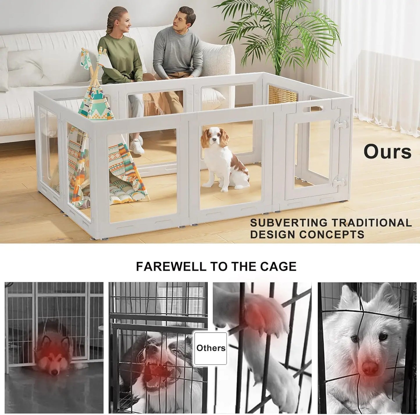 Clear Acrylic Pet Playpen with Door, Easy Assembly, 10-Panel Fence for Puppies and Small Dogs Indoor