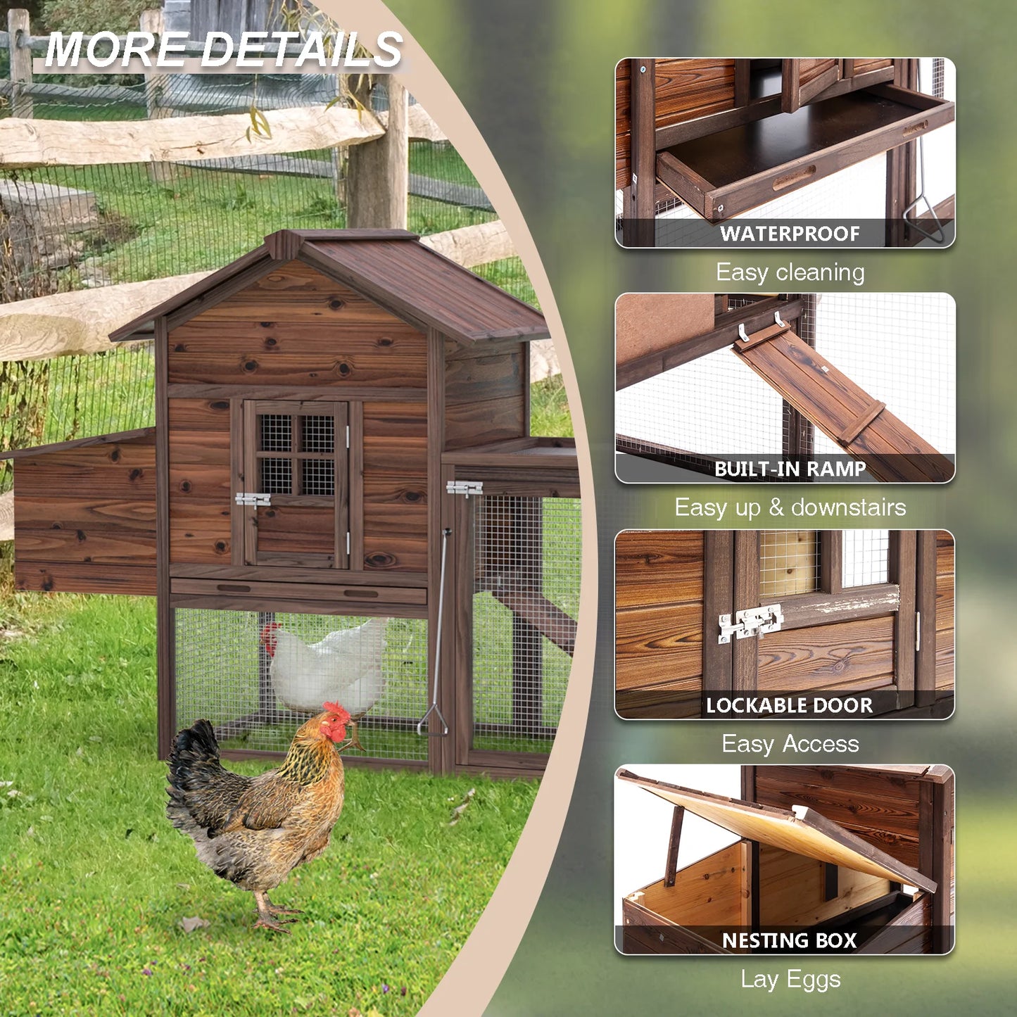 Chicken Coop for 5 Chickens Wooden Indoor Outdoor Hen Fence Chicken Coop and Run,Chicken Cage with Nesting Box & Removable Tray