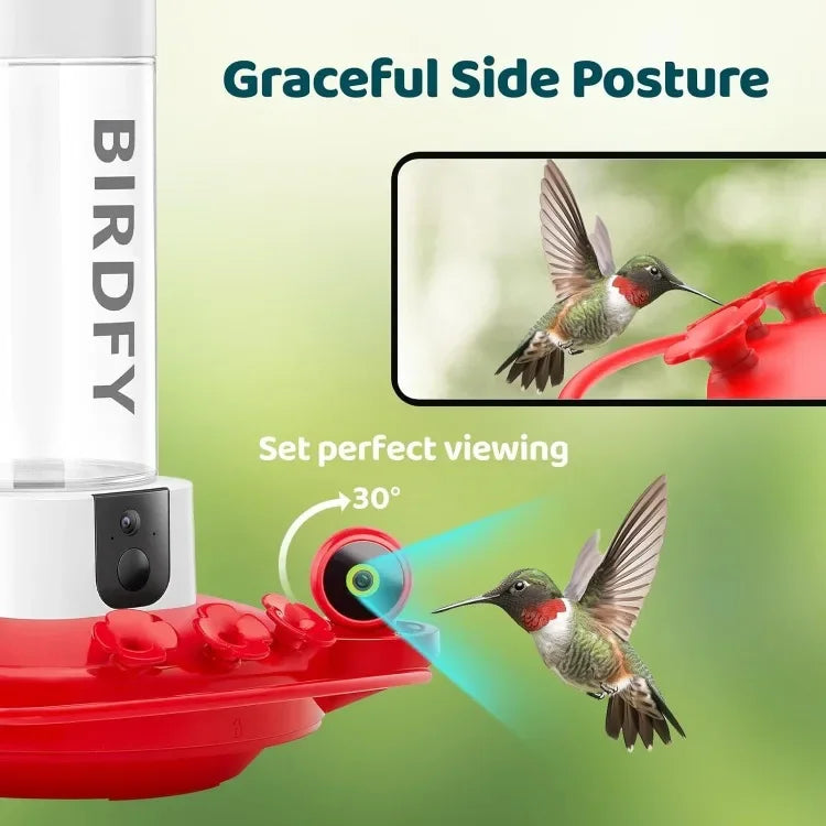 New upgrade. Birdfy AI Hummingbird Feeder with 2 Cameras - Dual Smart Cams, 2K HD Wireless for 2 Angels Close-up Bird Watching O