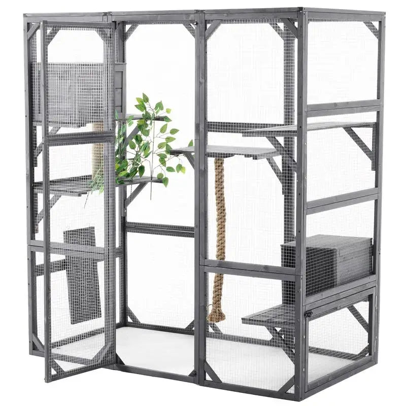 Outdoor Cat House DIY Cat Enclosure Catio with Double Entry Doors 62.8L x 32.2W x 68.5H