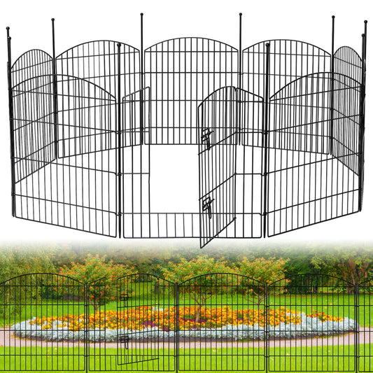 No Dig Decorative Garden Fence with Gate 32in (H) x 24ft (L), 9 Panels + 1 Gate +11 Stakes, Temporary Dog Fencing Outdoor