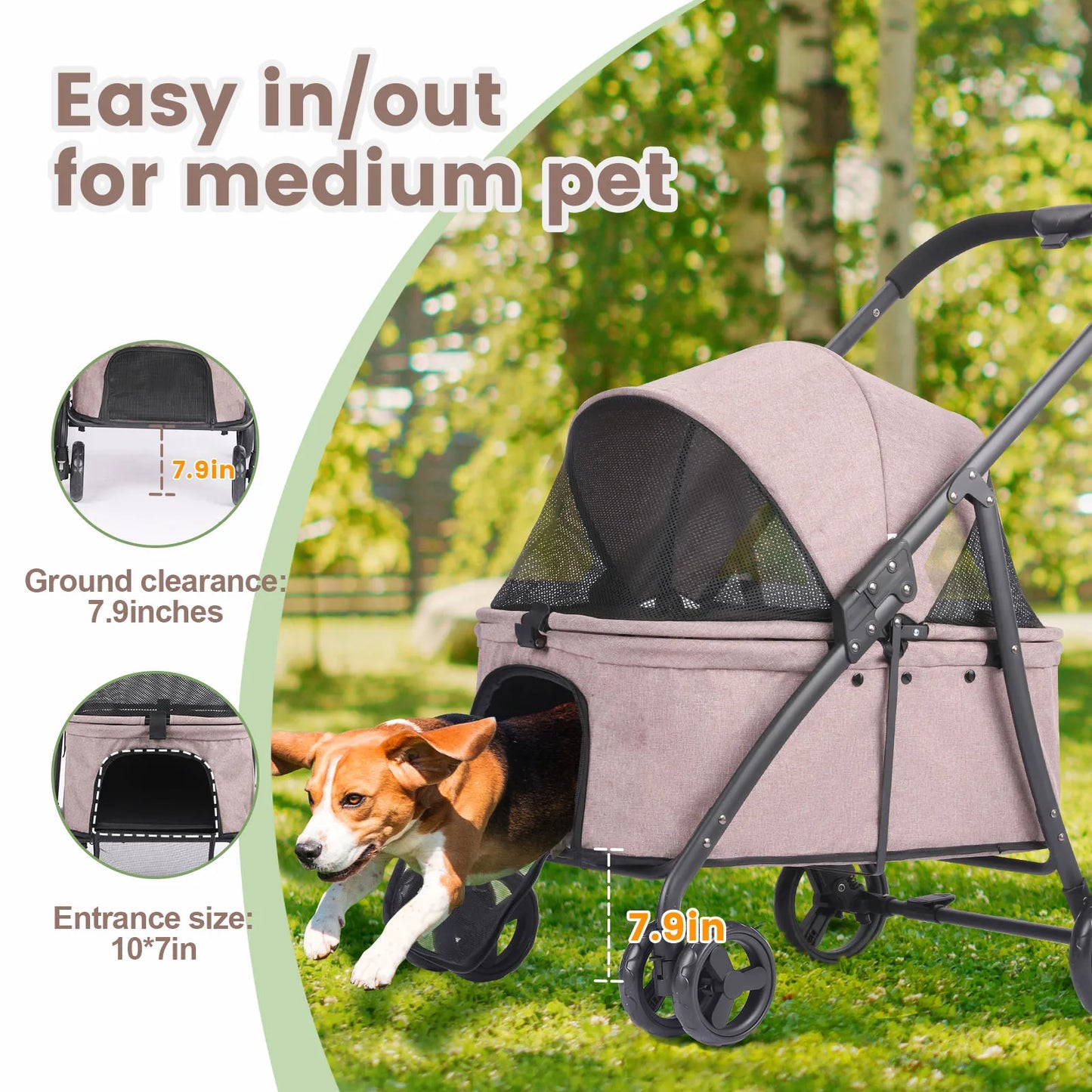 Foldable Dog Stroller Portable Dog Buggy 4 Wheel Pet Stroller Pushchair Travel Carriage Stroller Cart