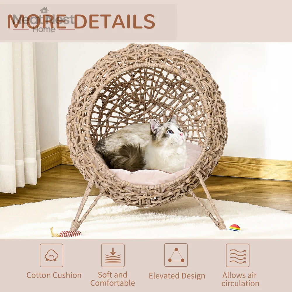 Elevated Hand-woven Braided Banana Leaf Kitten House Condo