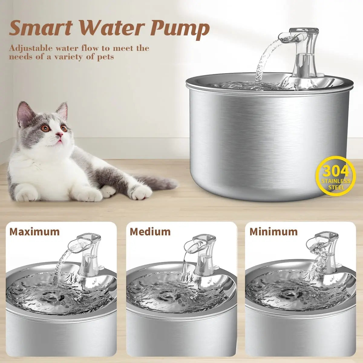 Automatic cat water fountain with optional sensor and heater