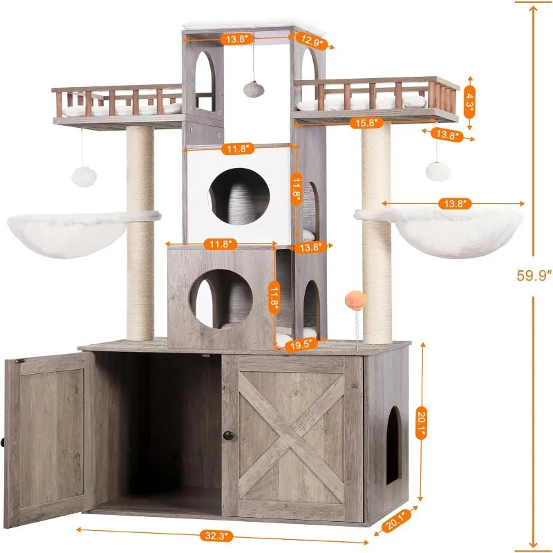 Modern Cat Tree Furniture with Hidden Litter Box for Big Cats