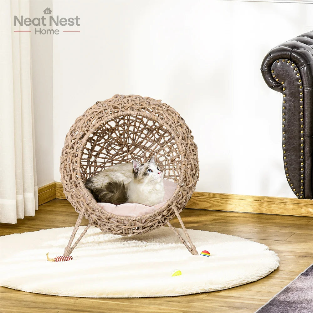 Elevated Hand-woven Braided Banana Leaf Kitten House Condo