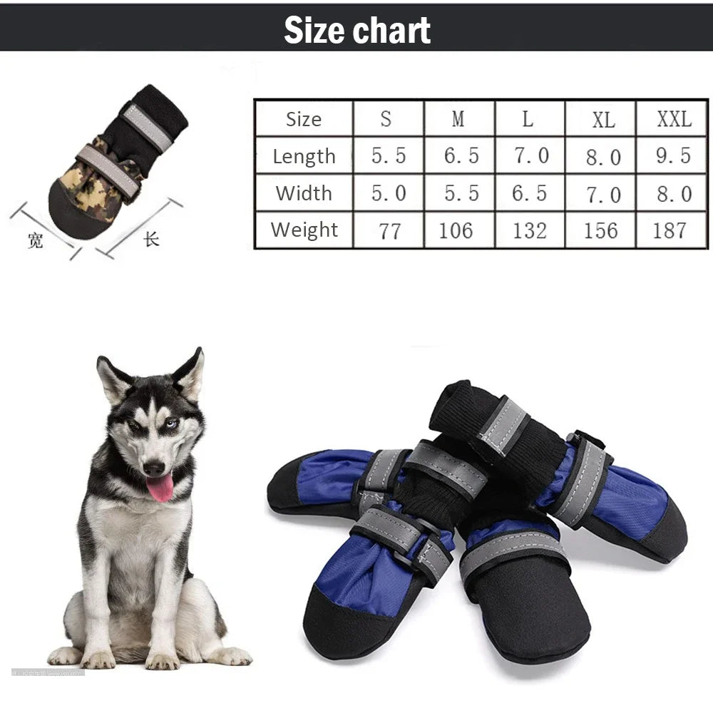 4pcs Winter Pet Dog Shoes Outdoor Waterproof Anti-Slip Pet Boots