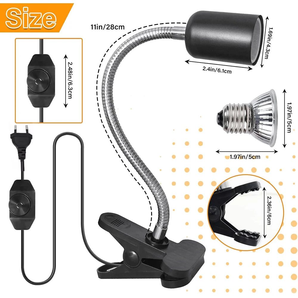 Reptile Heat Lamp 50W UVA UVB Light Rotatable Basking Spot Light Simulated Sunlight For Turtle Lizard