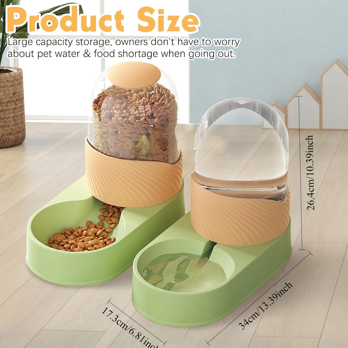 2-in-1 Automatic Cat Feeder & Water Dispenser, Anti-Slip Slow-Fall Food Bowl,