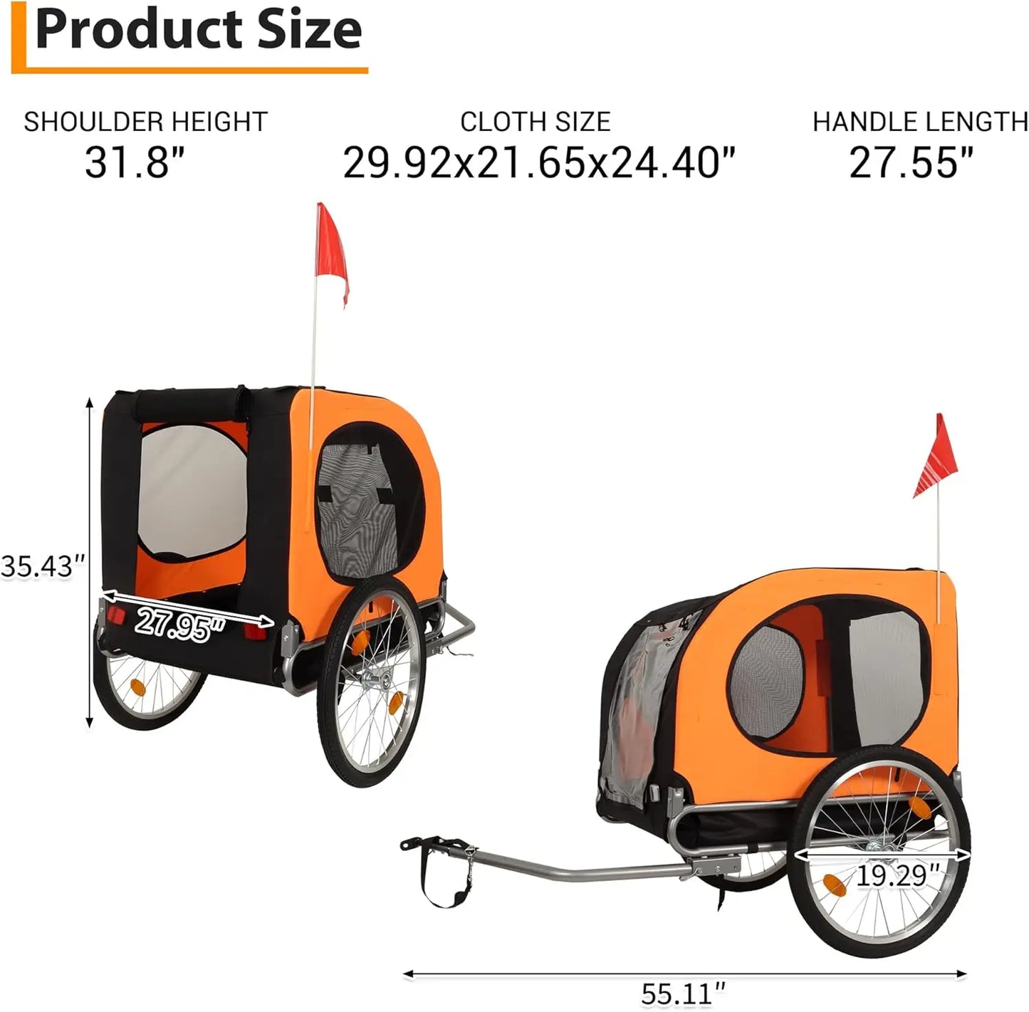 Large Dog Bike Trailer 88Lbs Capacity Pet Bicycle Carrier Foldable with Quick Release Wheels