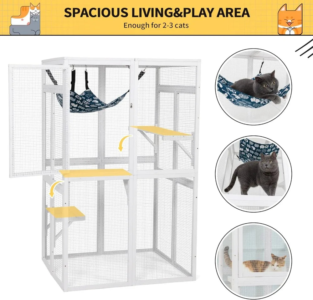 Catio Outdoor Cat Enclosure, Wooden Catio with Window Access for Patio,