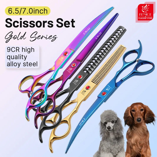 Rainbow&black dog grooming scissors Shears set for household pet owner
