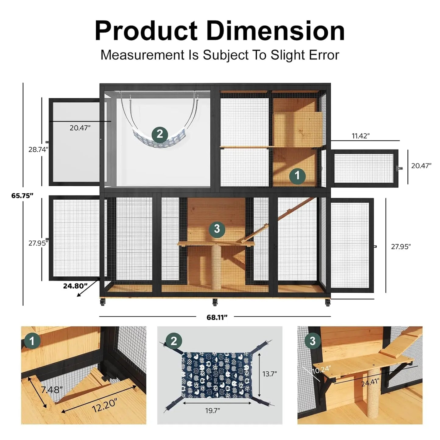 Large Wooden Cat Enclosure 4 Tier Outdoor Sunbathing Cage Patio 4 Access Doors Wheels