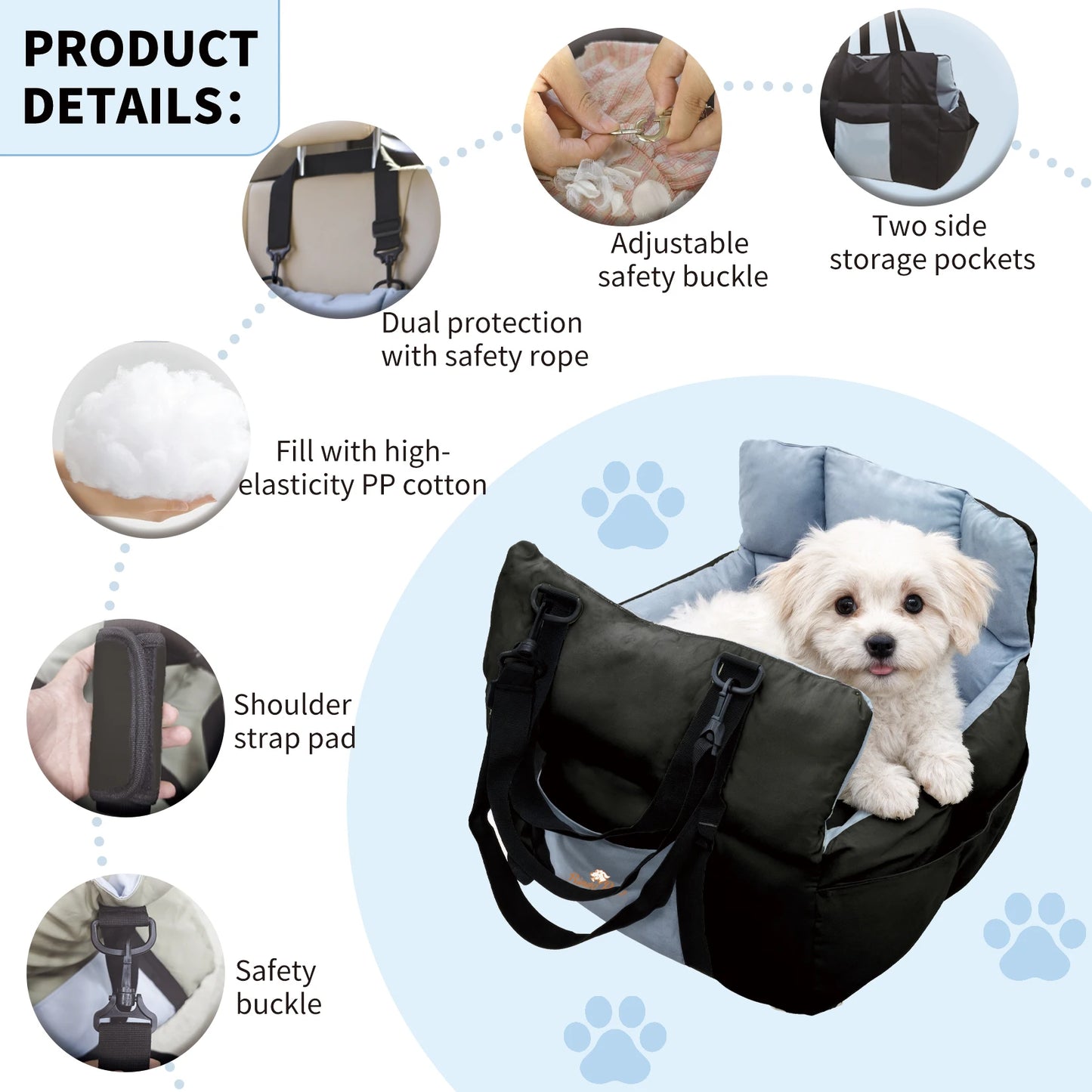 Dog Car Seat Safe & Cozy Travel Bed and Carrier for Small Dogs, Puppies, Pets up to 10 KG,