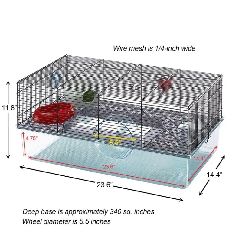 Hamster Cage Includes Water Bottle, Exercise Wheel, Food Dish